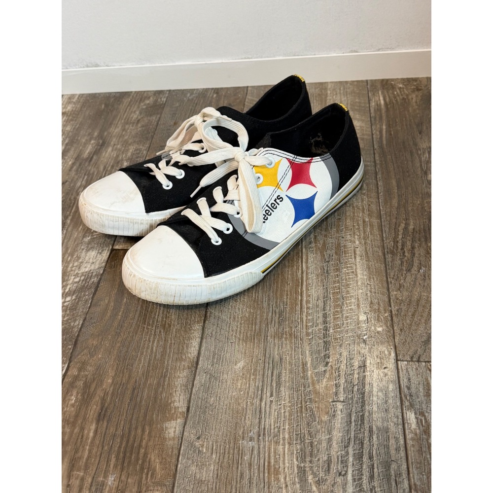 Pittsburgh Steelers Mens Canvas Sneakers Low Top Lace Up Black White Size 9
